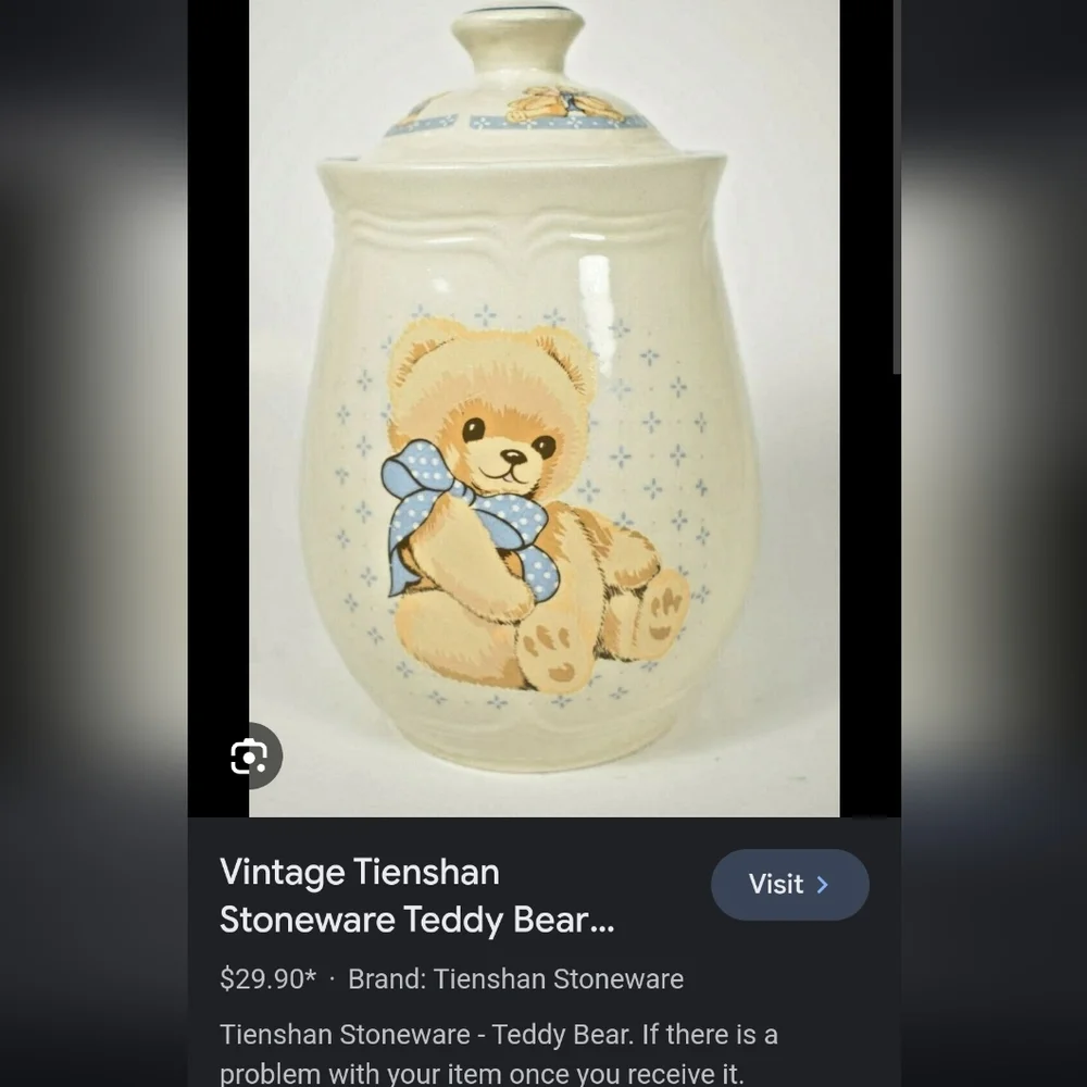 Vintage Tienshan stoneware teddy bear jar with lid cute 7×3